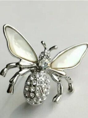 Mother of Pearl Crystal bug pin brooch 🆕